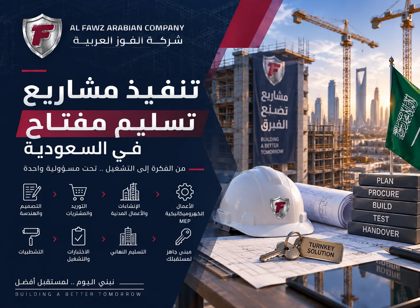 مقاول تسليم مفتاح في السعودية لتنفيذ المشاريع من البداية حتى التسليم