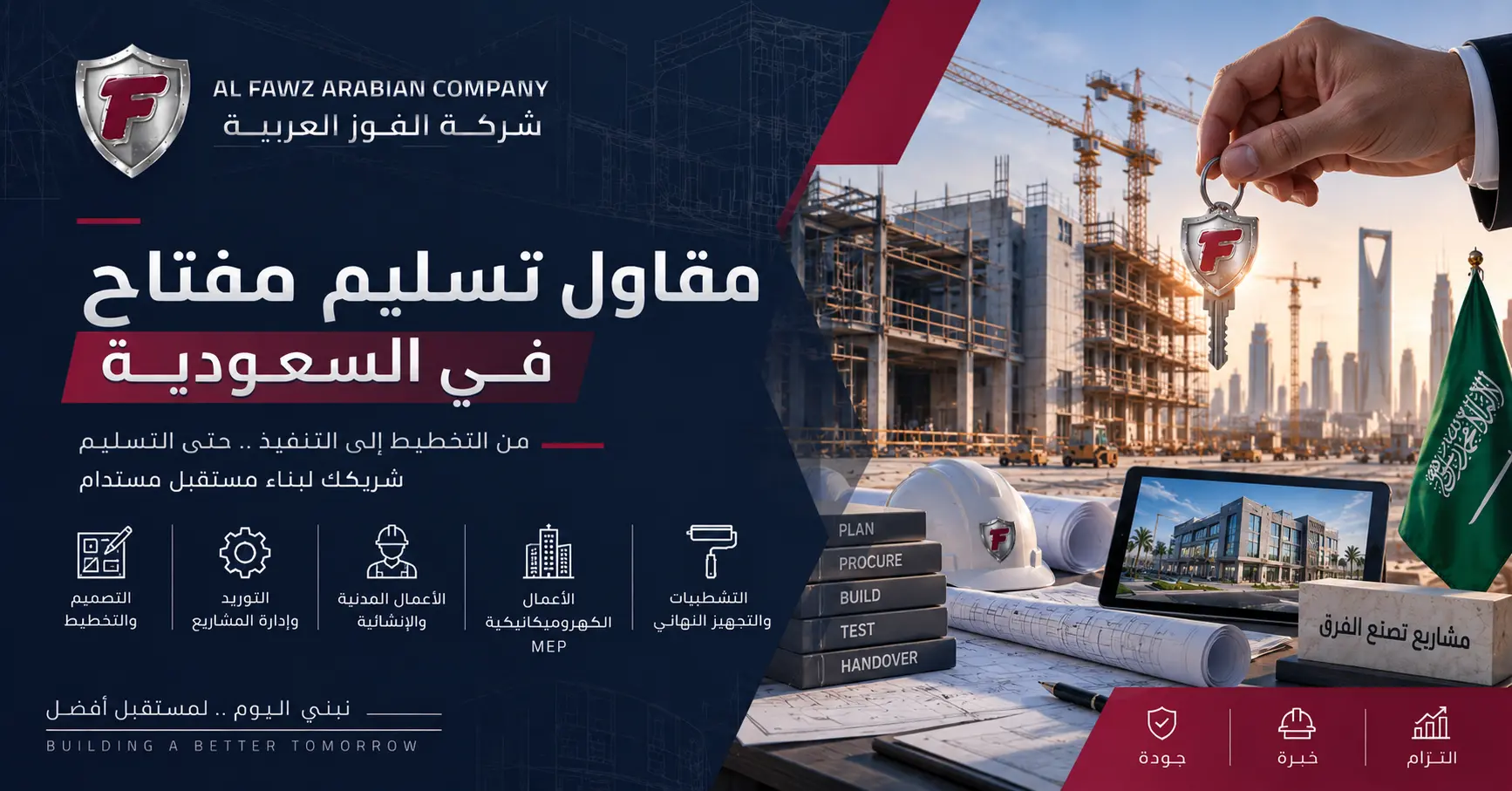 مقاول تسليم مفتاح في السعودية لتنفيذ المشاريع من البداية حتى التسليم
