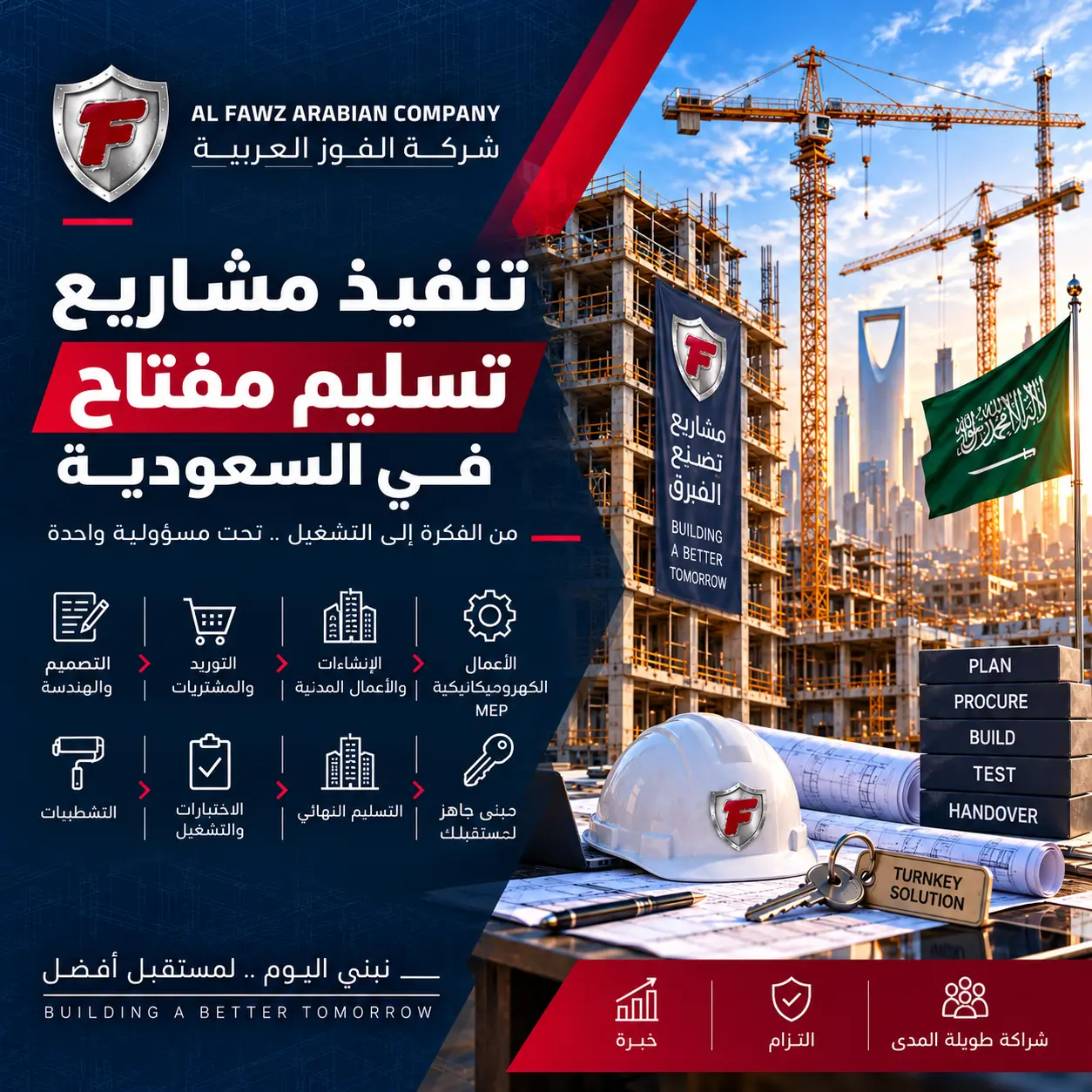 مقاول تسليم مفتاح في السعودية لتنفيذ المشاريع من البداية حتى التسليم