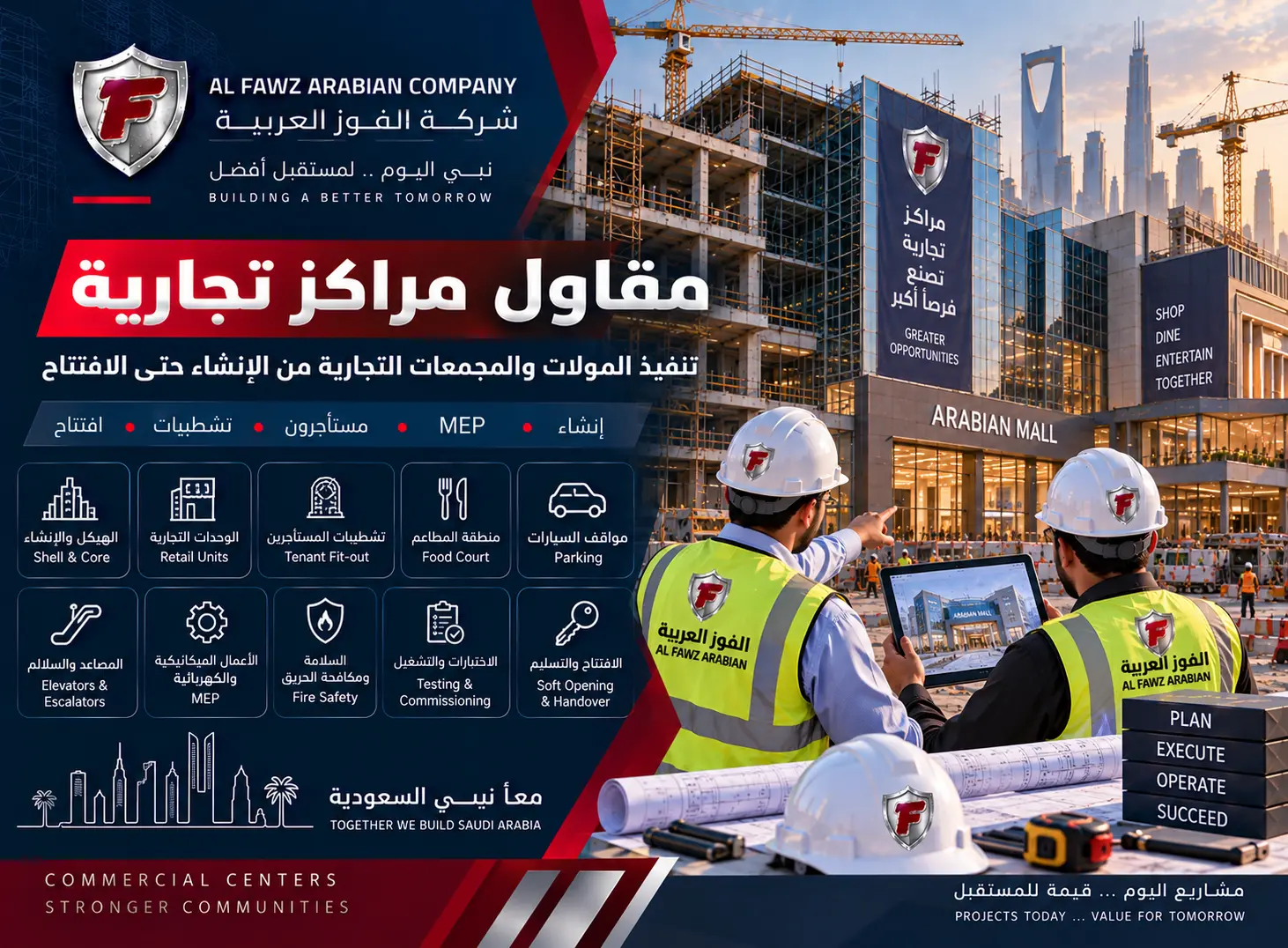 مقاول مراكز تجارية لتنفيذ المولات والمجمعات التجارية حتى التشغيل
